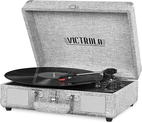 Miniatura 18 de Victrola Journey + Reproductor de discos portátil de maleta con Bluetooth con soporte de puente a juego y altavoces integrados – Reproductor de