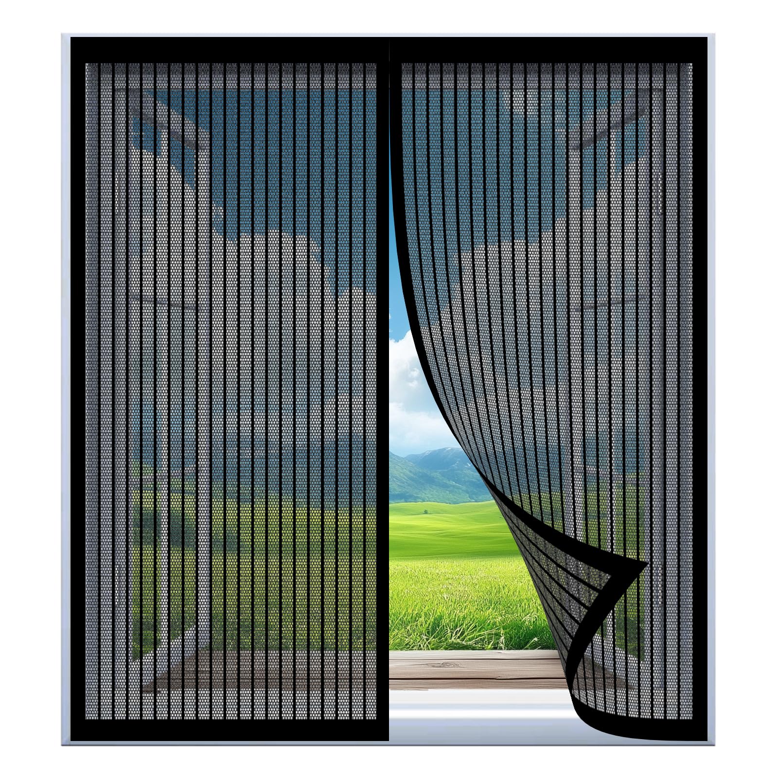 Yuanwan Black Magnetic Window Screen Mesh 119 X 127 Cm Easy Installation No Drilling Or Screwing Mesh Curtain For Windows Nets To Keep Bugs Out,