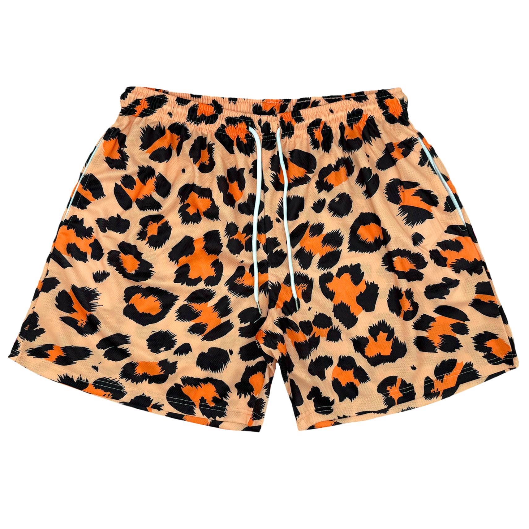 MECH-ENG Men's Casual Graphic Shorts Leopard Print Drawstring Running Gym Lightweight Athletic Shorts(Khaki Large)