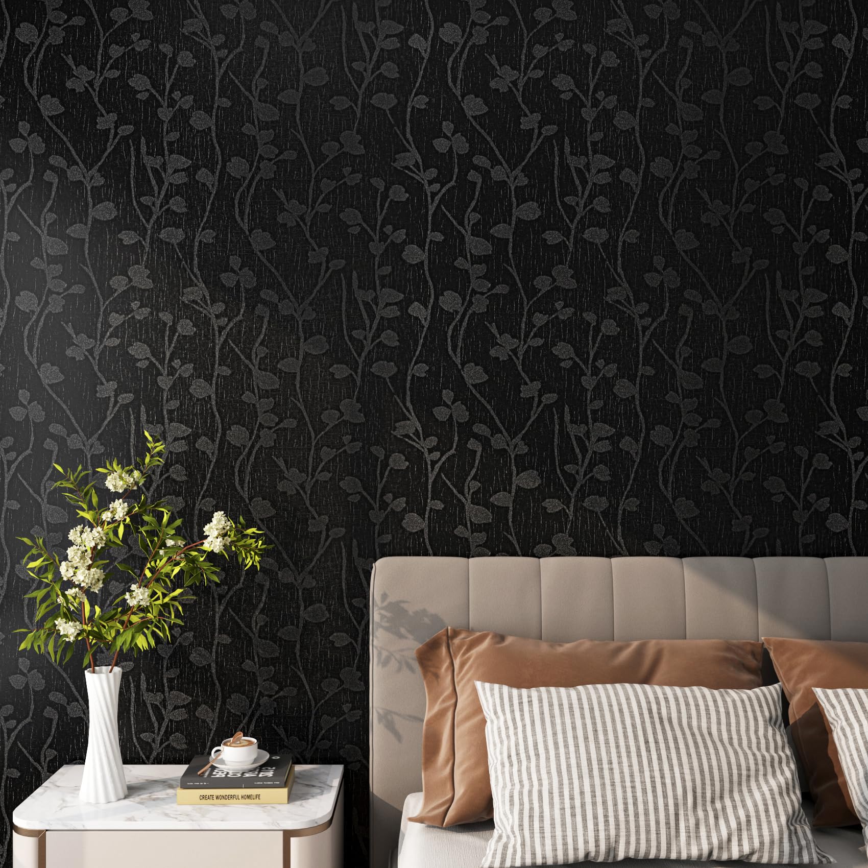 FunStick Textured Black Wallpaper Peel and Stick Modern Embossed