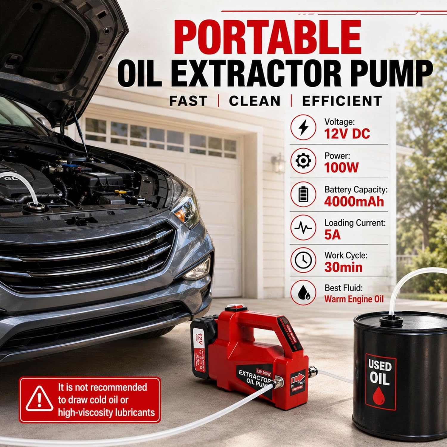 12V Portable Oil Extractor Pump Kit with 3 Power Options