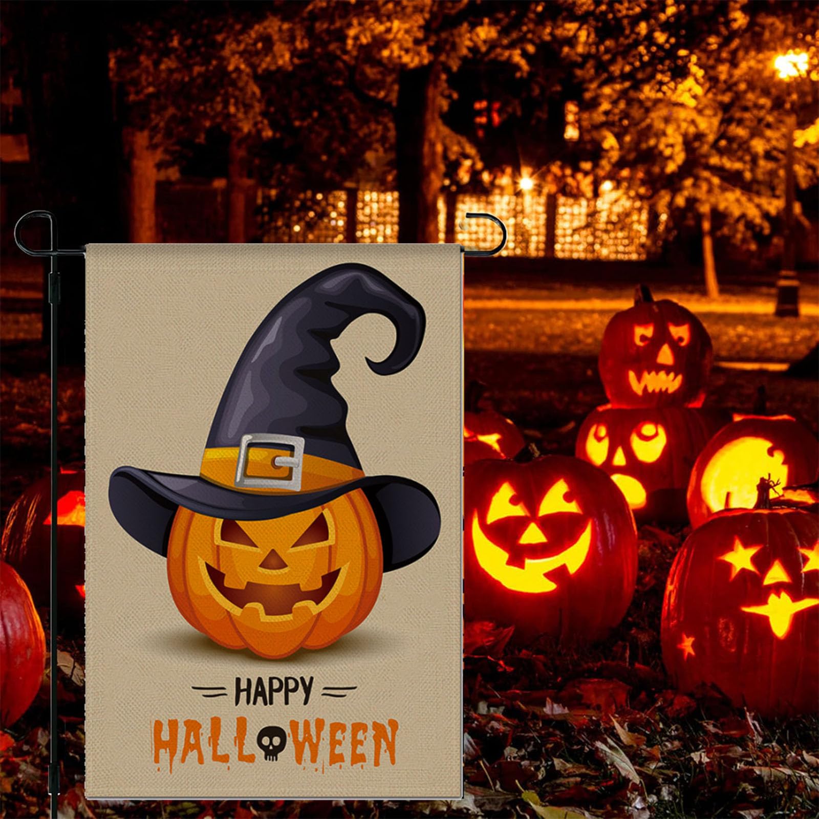 Halloween Gartenfahne – Kürbis, Geister, Skelett, 30x45 Cm, Doppelseitig, Aus Polyester