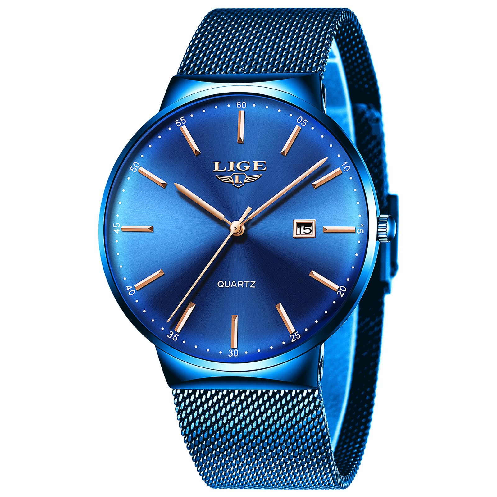 LIGE LG9903 Men's Analog Quartz Wrist Watch with stainless steel mesh strap