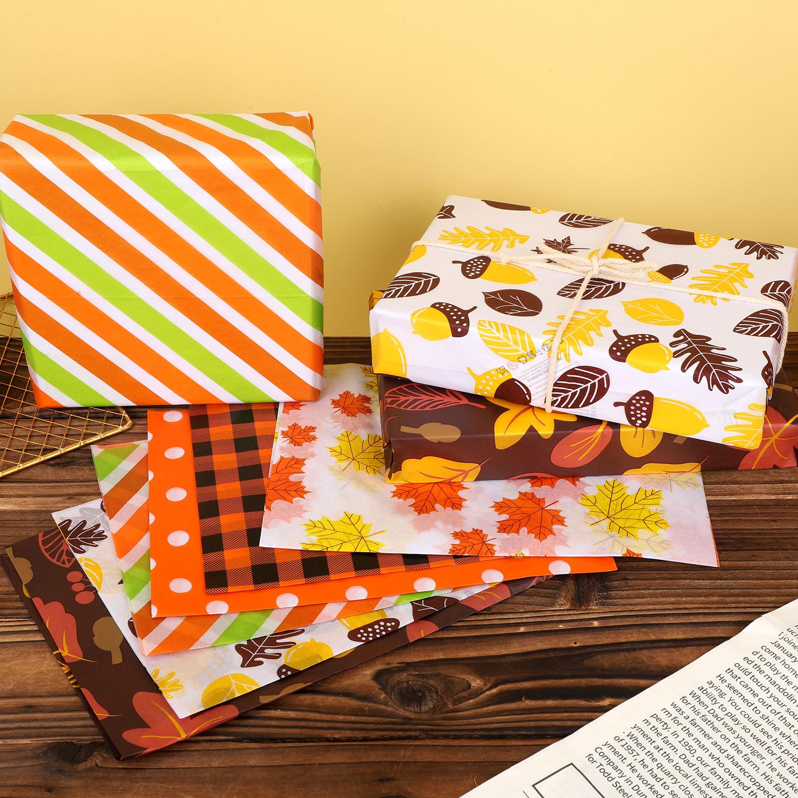 30 Feuilles Papier De Soie Thanksgiving - 35x50 Cm, 6 Motifs Automne - Pour Emballage Cadeau Et Déco - 12