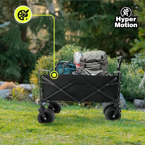 Hypermotion Strandwagen Klappbar 120kg, Klappbarer Bollerwagen Faltbar - 100l, Blitzschnelles Zusammenklappen, Faltbarer Handwagen für den Strand, Faltbollerwagen, 360° Drehbare Vorderräder - 5