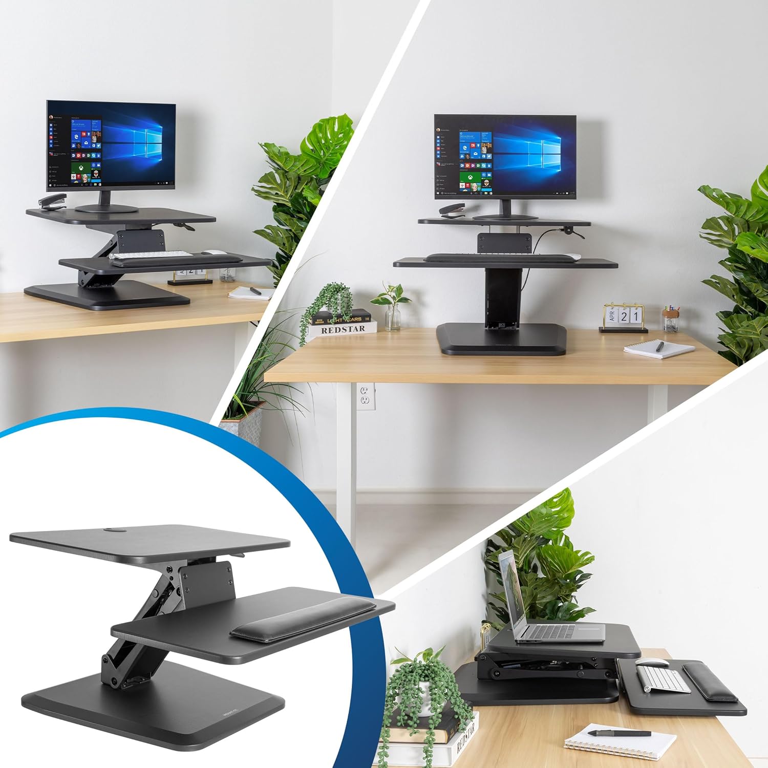 Mount-It! Compact Standing Desk Riser, Height Adjustable Desktop Sit Stand Workstation with Gas Spring, Tabletop Stand Up Desk with Keyboard Tray, Black