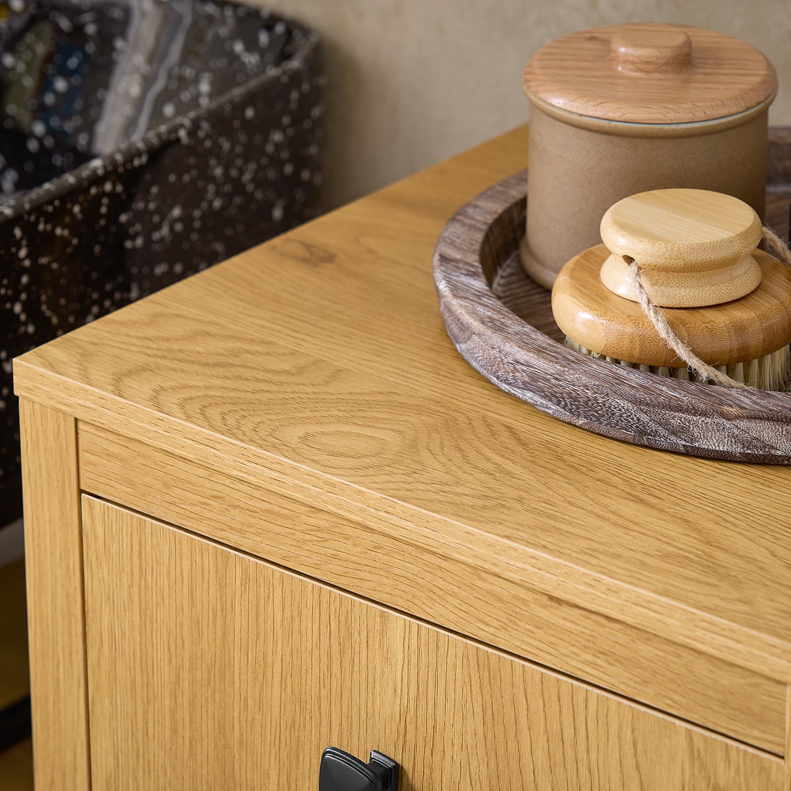 Generisch Wäscheschrank mit Korb in Naturfarbe – Platzsparender Bad-Organizer für kleine Badezimmer, 40 x 35 x 90 cm, modernes Design, ideal für die Haushaltsorganisation