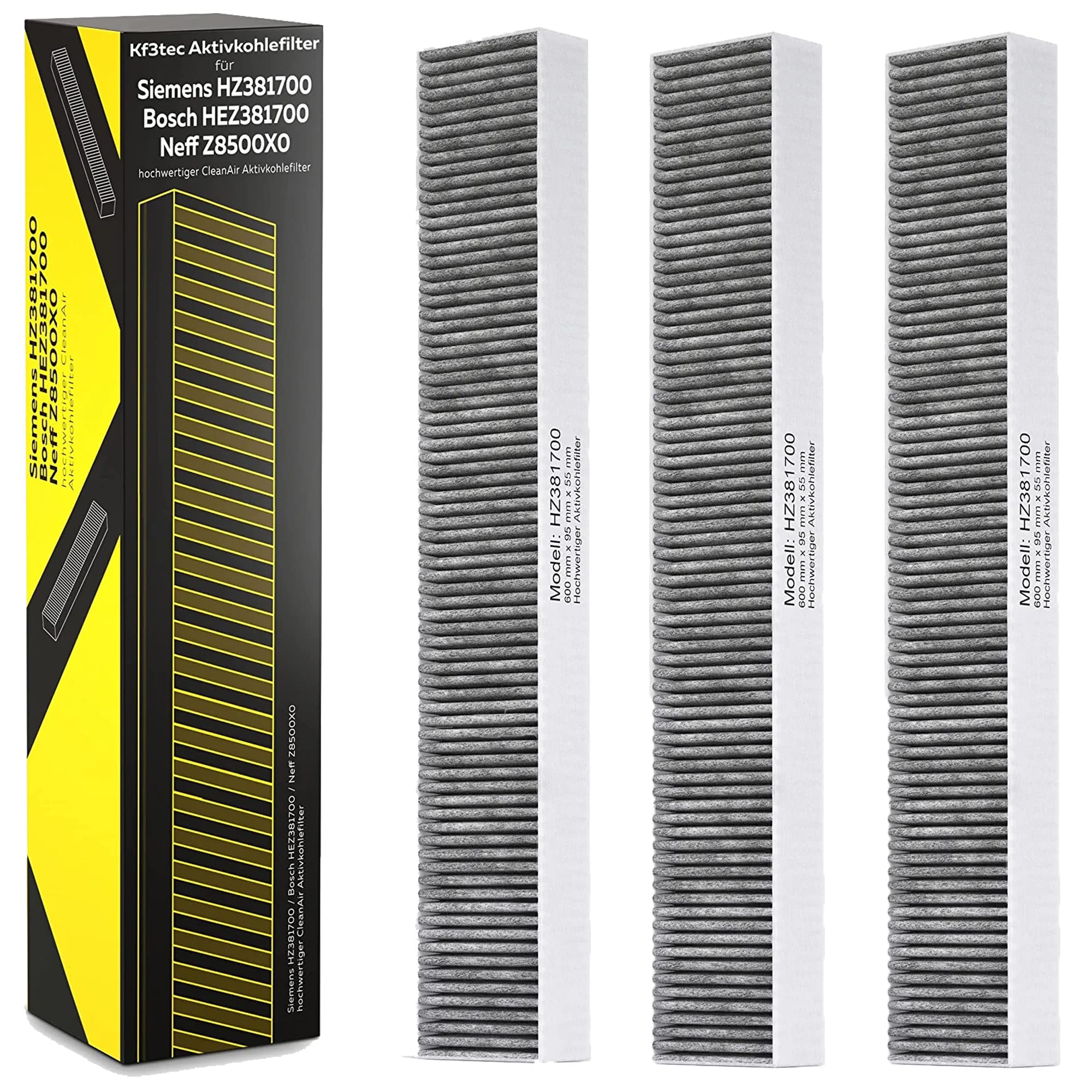 KF3TEC® Activated Carbon Filter Pack of 3 for Siemens HZ381700 / Bosch HEZ381700 / Neff Z8500X0 CleanAir Activated Carbon Filter with Part Number 17000822 Replacement Filter for Recirculation Module