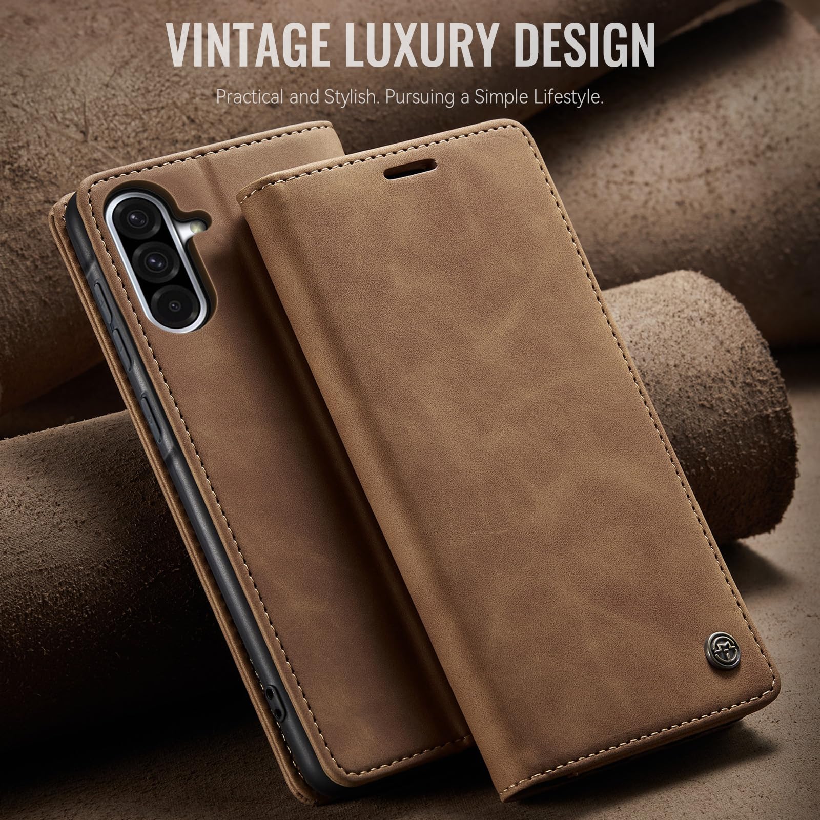 Samokor Cover per Samsung Galaxy A23 5G/4G Pelle Flip Custodia Cavalletto Portafoglio Magnetica Carta Fessura Antiurto per Samsung Galaxy A23,Marrone