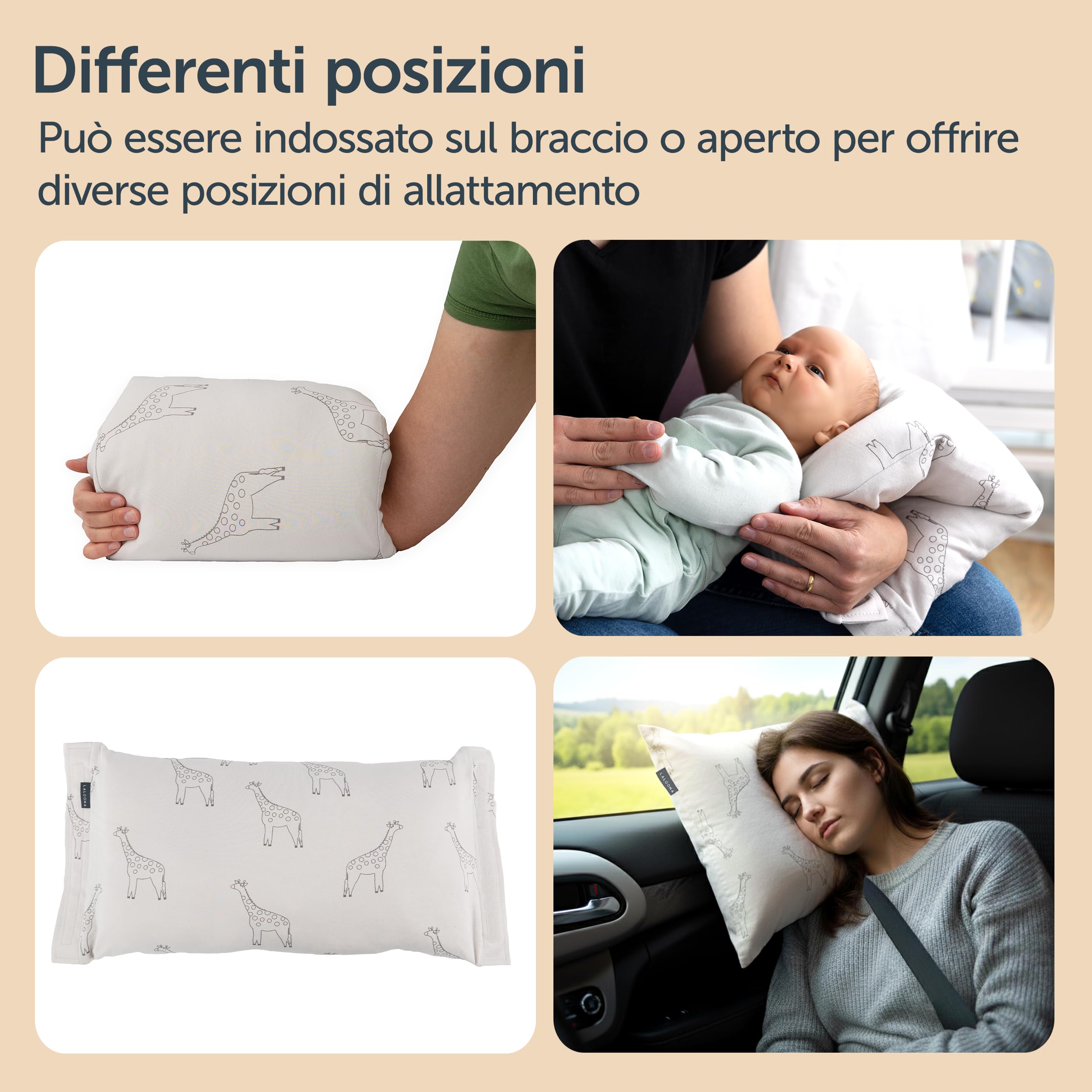 LaLoona Cuscino Allattamento Neonato da Viaggio | Mini Cuscino Morbido Appoggio per la Poppata | OEKO-TEX® STANDARD 100, Fodera: Rimovibile e Lavabile – Beige