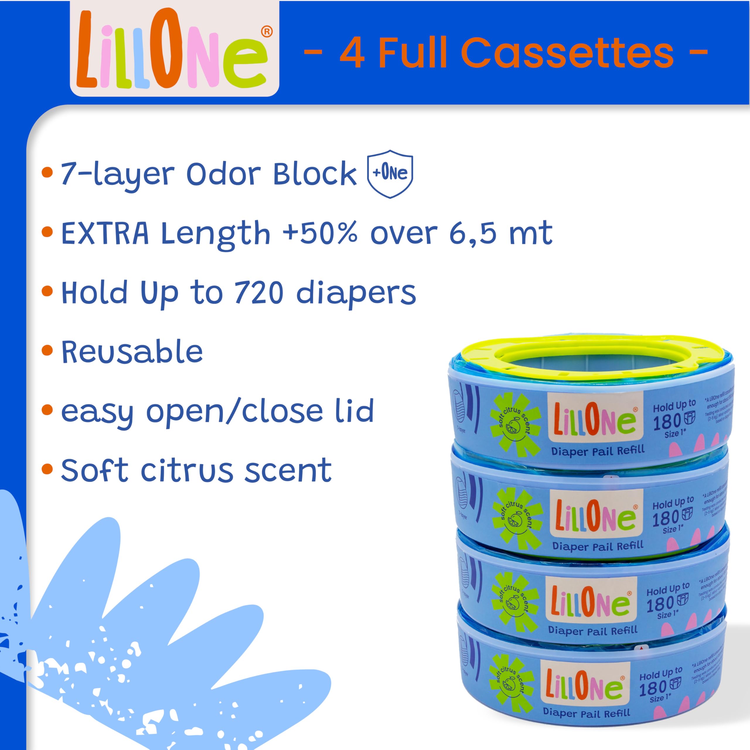 LillOne 4 Refills with Reusable Cassettes for Nappy Bins compatible with Angelcare - Nappy Disposal Systems - Image 2