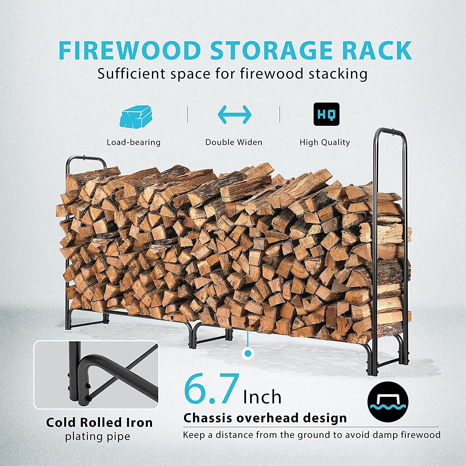 VIVOHOME 1,8 m Heavy Duty Indoor Outdoor Legna da ardere Rack con Copertura Combo Set Nero