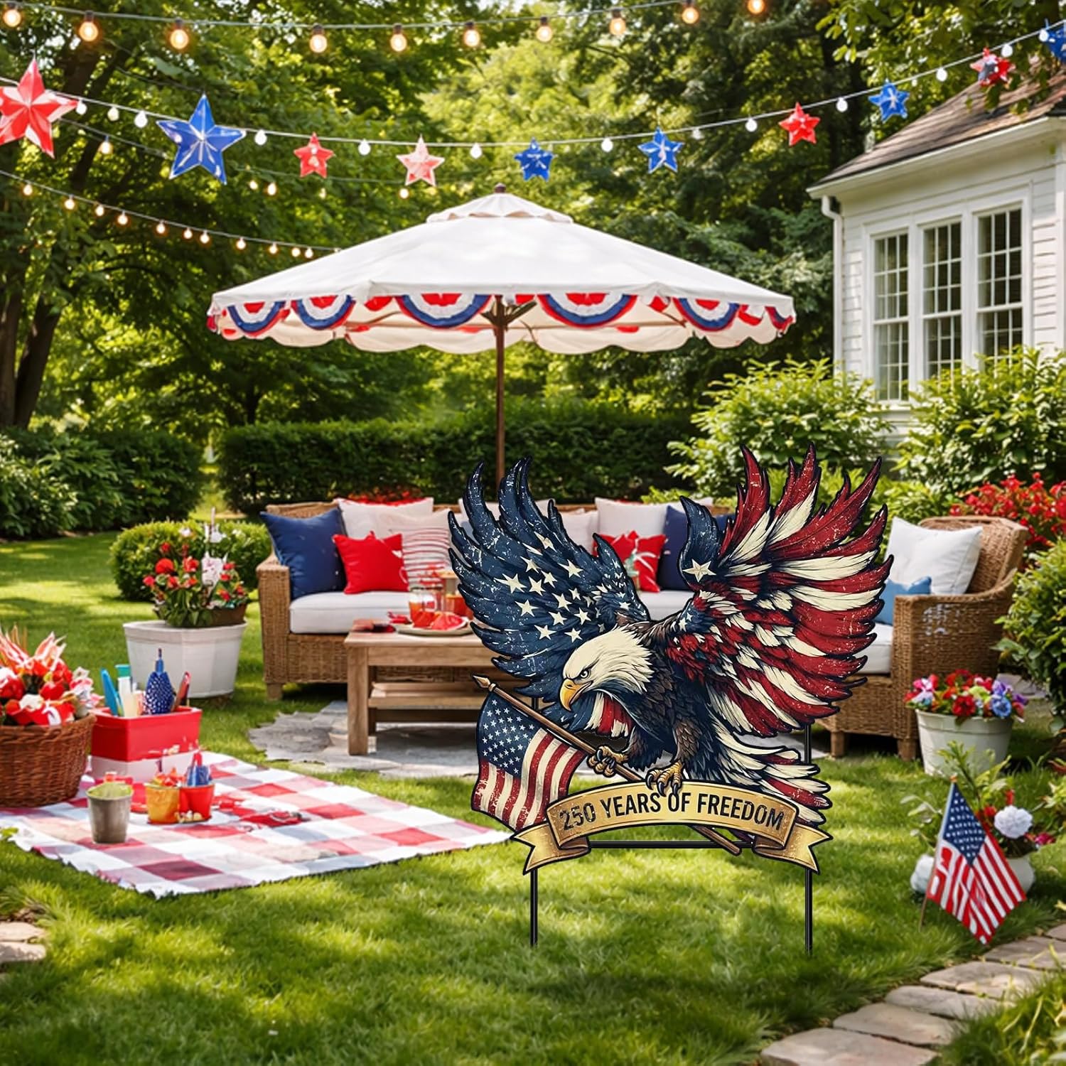 Weysat 4th of July Decoration Outdoor Metal 250th Anniversary Yard Sign Freedom America Patriotic Eagle Garden Stakes Independence Day Lawn Porch Decor for Home Pathway Front Door Yard Patio Decor