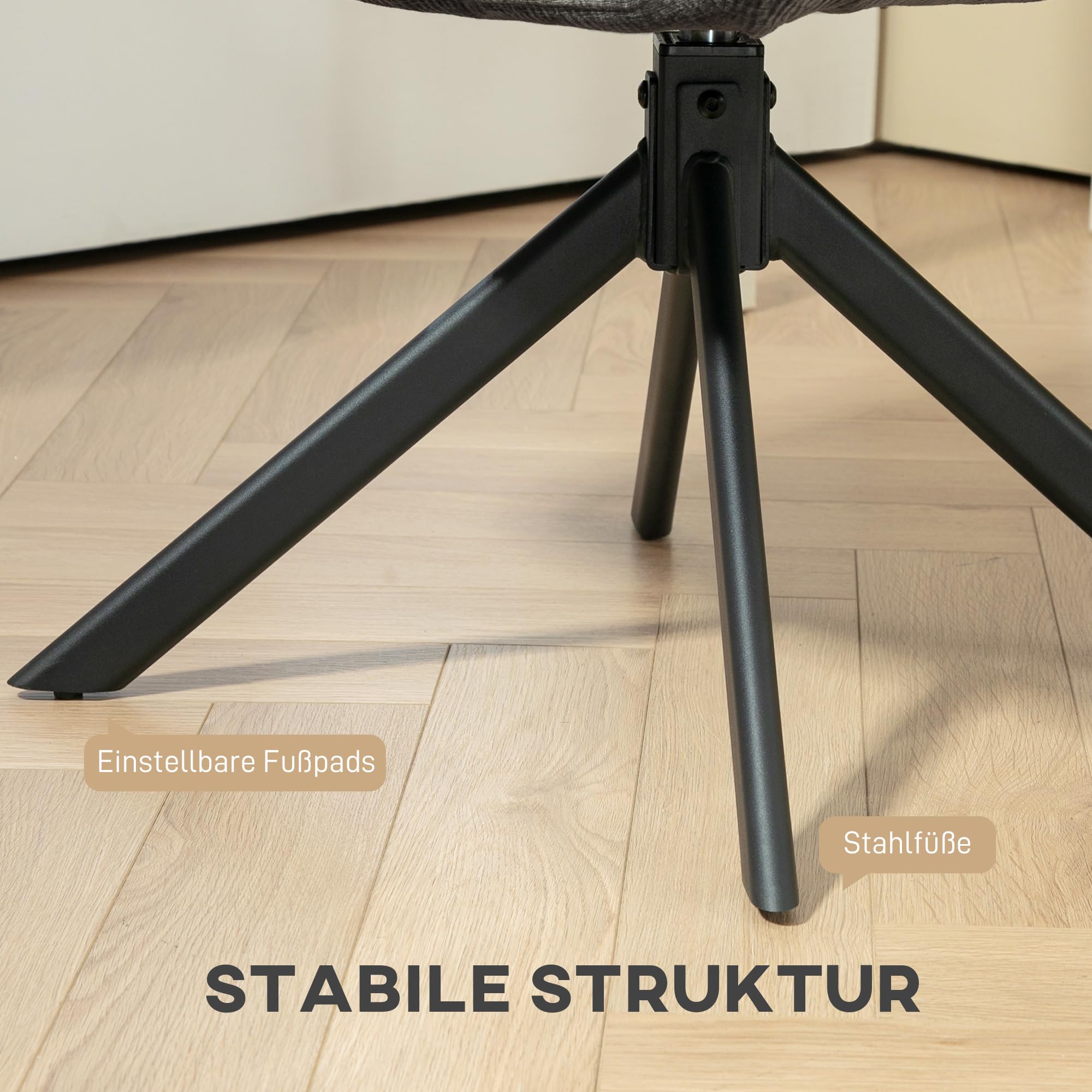 HOMCOM Sessel Drehbar Loungesessel mit Armlehne, Wolle-Leinenoptik, modern Polsterstuhl mit Knopfheftung, Stahlbeine, für Wohnzimmer, Schlafzimmer, Schwarz