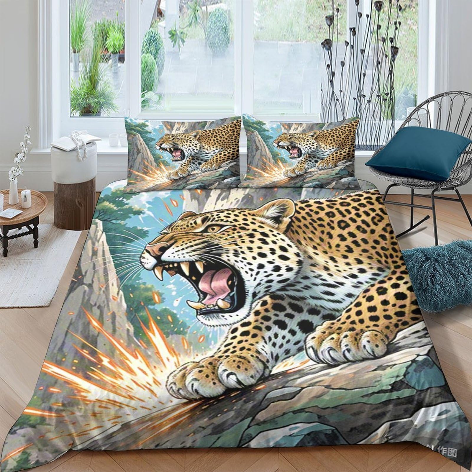 Ctjqhvkz Style-6 3D Printed Wild Leopard Fitted Sheet Microfiber Soft Non Slip Jungle Animal Bed Cover For Bedroom Guest Room Decor Single（135X200cm）