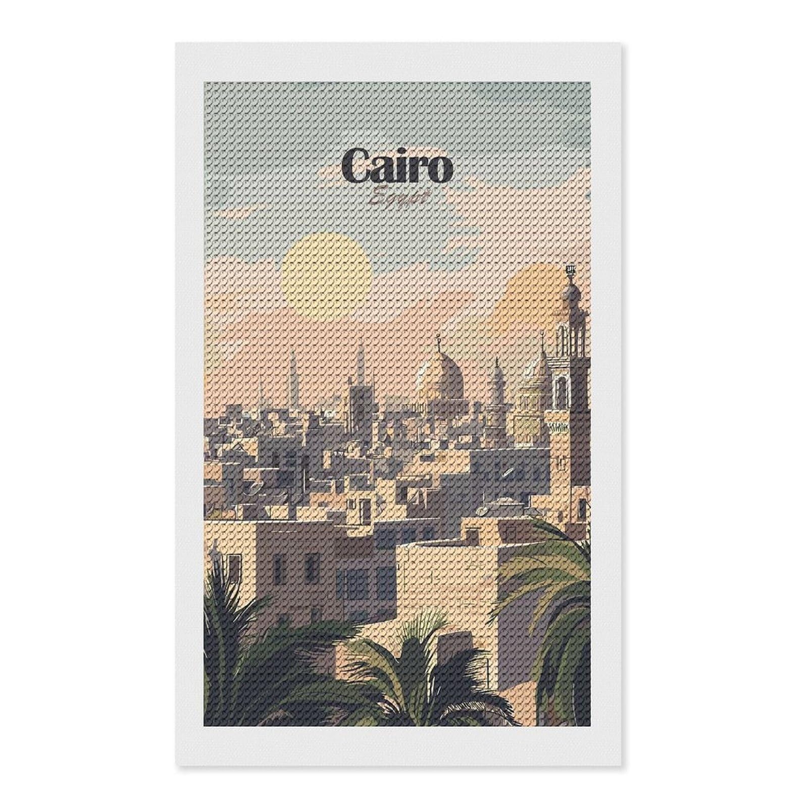 Junmoney Cairo, Egypt Cityscape Illustration(2) Diamond Art Kit 12"x20", Neat Printed Canvas, Finish and Display, Relaxing DIY Hobby, Living Room Decor