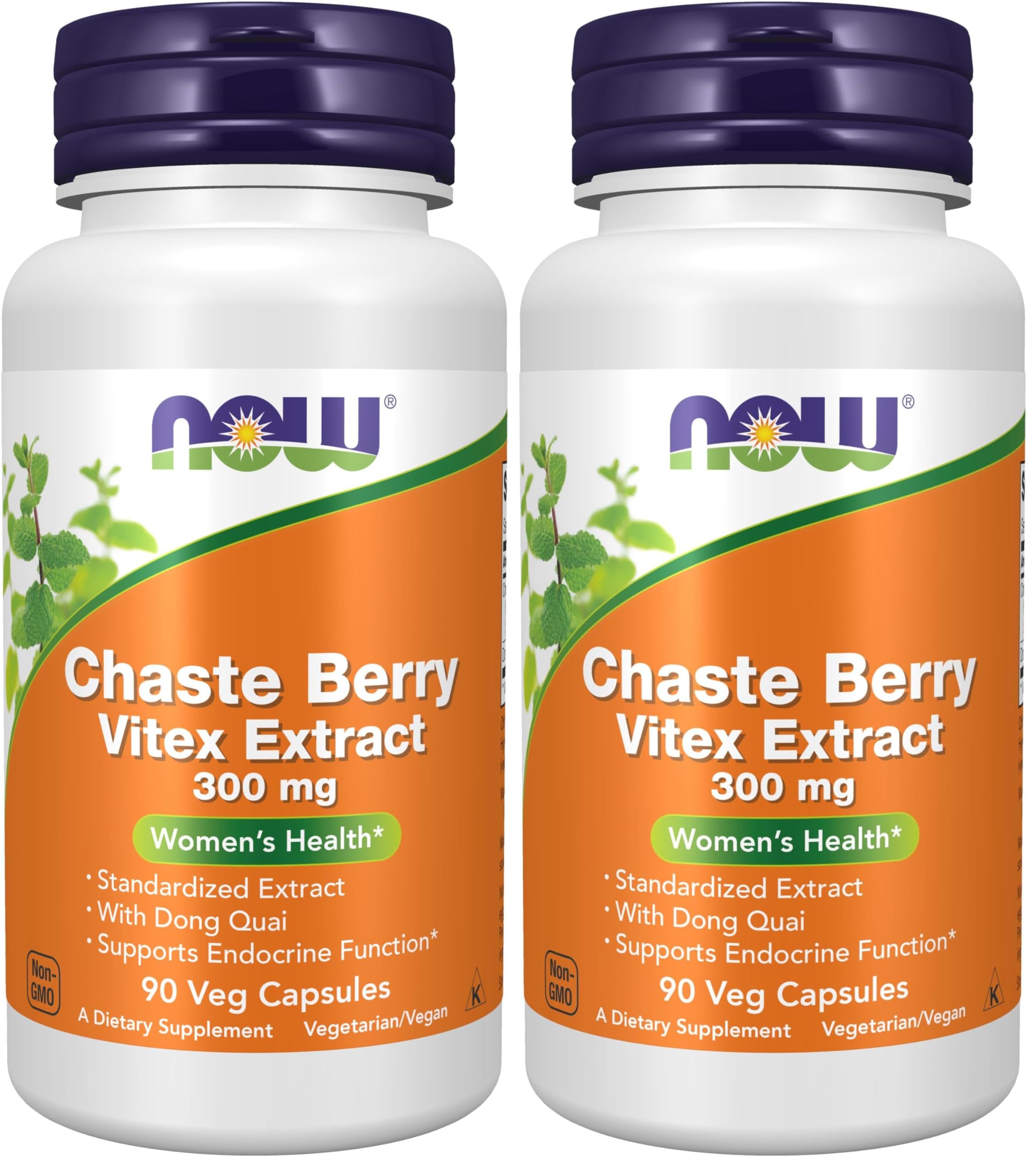 Now Supplements, Chaste Berry Vitex Extract 300 mg with Dong Quai, Women's Health*, 90 Veg Capsules (Pack of 2) Unflavoured 90 Count (Pack of 2)
