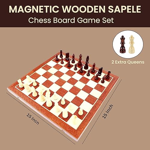 Miniatura 3 de AS Tablero de ajedrez para adultos  Juego de ajedrez y damas de madera de nogal - Juego de mesa de ajedrez  Plegable de 15 pulgadas - 2 reinas