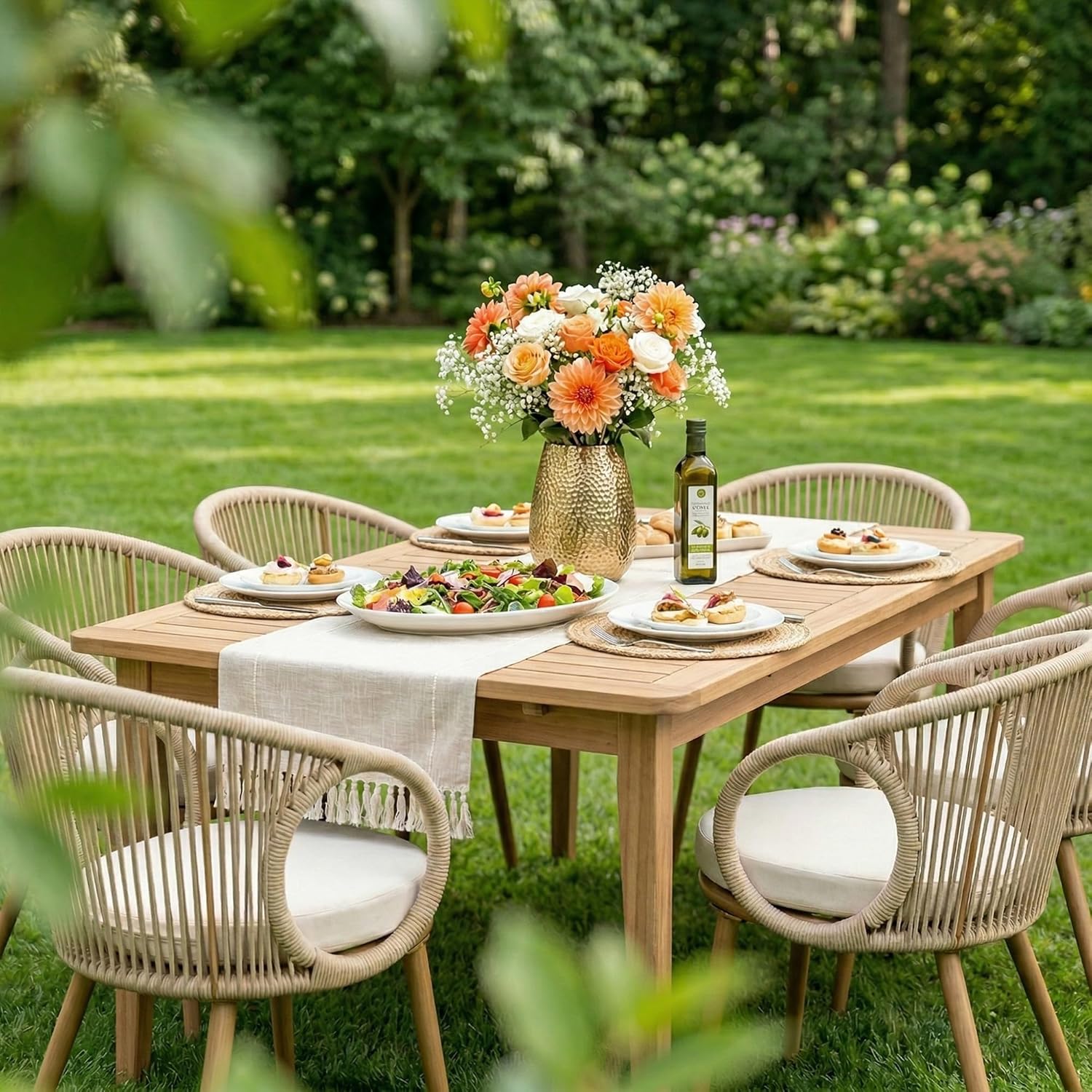 Outdoor Extendable Dining Table, Weather-Resistant Wood Patio Dining Table for 6-8 Person with 67.5"-89.5" Self Storing Tabletop, Rectangular Dining Room Table for Backyard/Porch/Deck, Natural