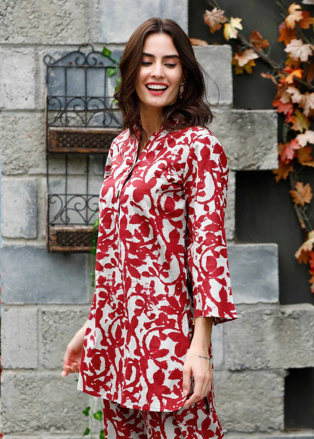 SHIENZY Stylish Printed Cotton Blend Co Ord Set for Women || Casual & Festive Indo-Western Outfit || Kurta Pant Set (1594SHZ_MRN_M) Maroon - Image 7 thumbnail