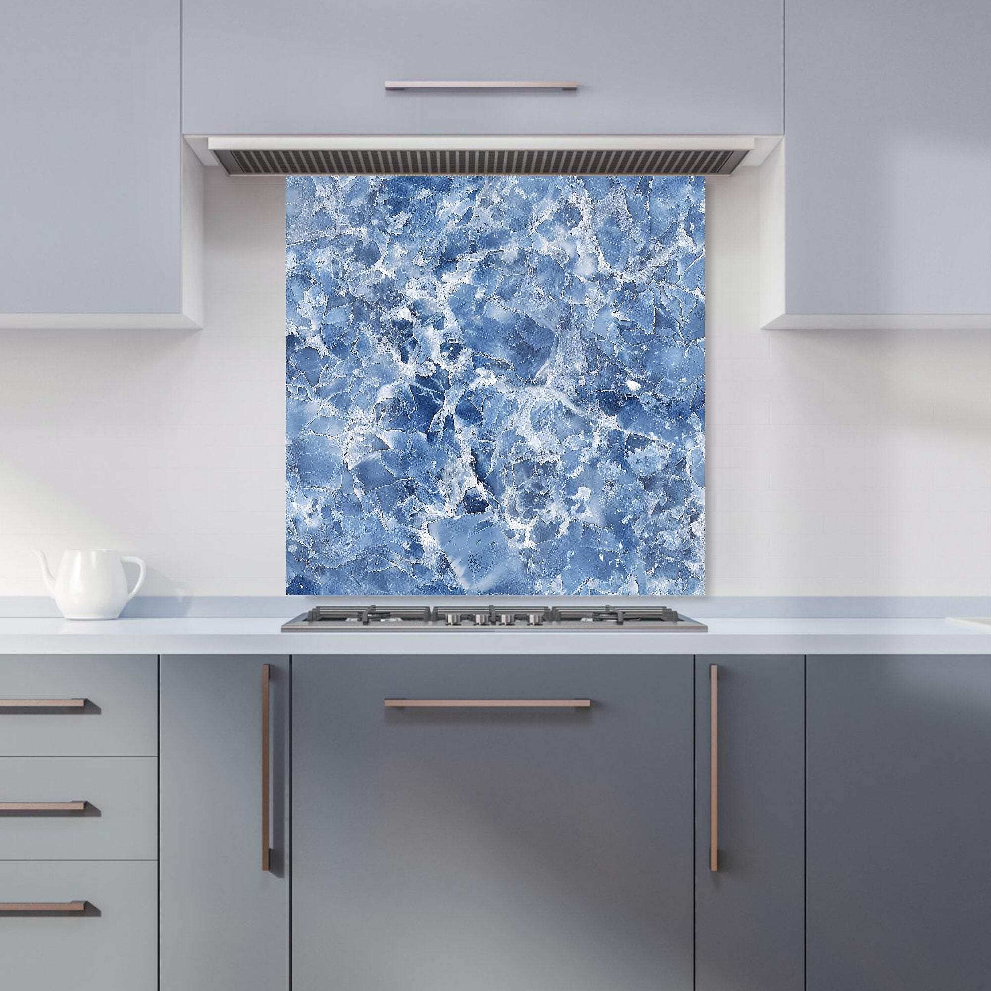 Warren Reed - Designer Blue Premium Coastal Quartz Effect Kitchen Splashback 6Mm Toughened Glass Kitchen Splashback – Heat Resistant Splashback For Kitchens, Perfect For Cookers And Hobs, Polished Edges