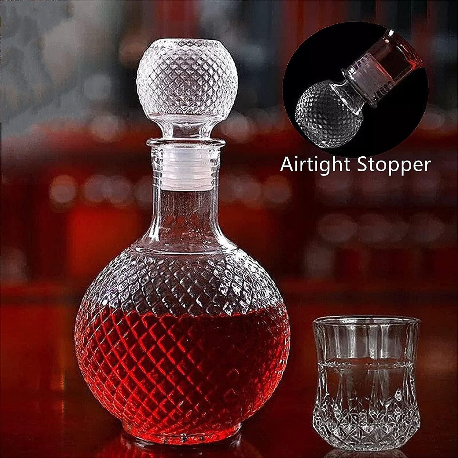ROSEFINCH Decanter Clear Glass European Style Set of 1, 1000 ml Round Decanter for Liquor, Whisky, Vodka, Scotch, Wine, Beer, Milk, Juice, Water, Tea with Square Lid Square Whiskey Decanter 3