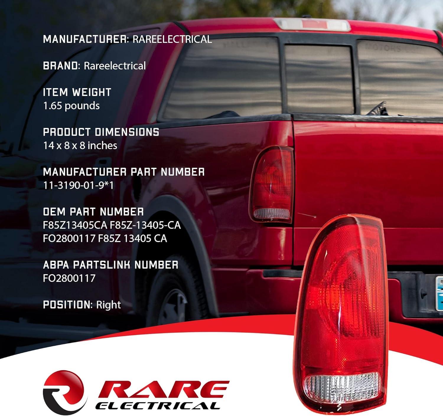 Rareelectrical Taillight Left Driver Side Compatible With 1997-2007 Ford F-250 F-350 Super Duty F-450 Super Duty Oem 13405 F-150 F-150 Super Duty F-550 Super Duty F85z Ca F85z13405ca F85z-13405-Ca