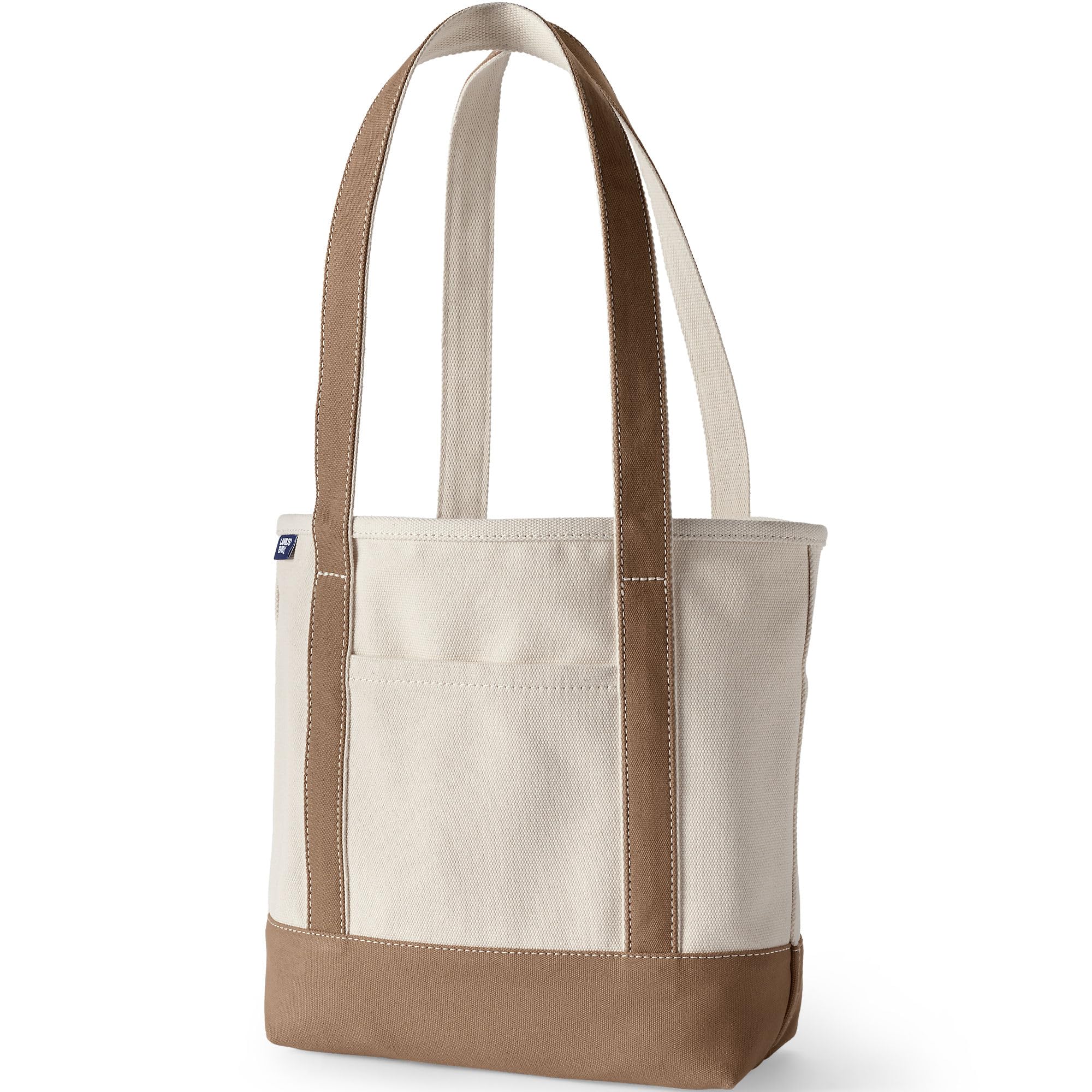 Lands' End Open Canvas Tote Medium Long Handle Natural/rich Camel