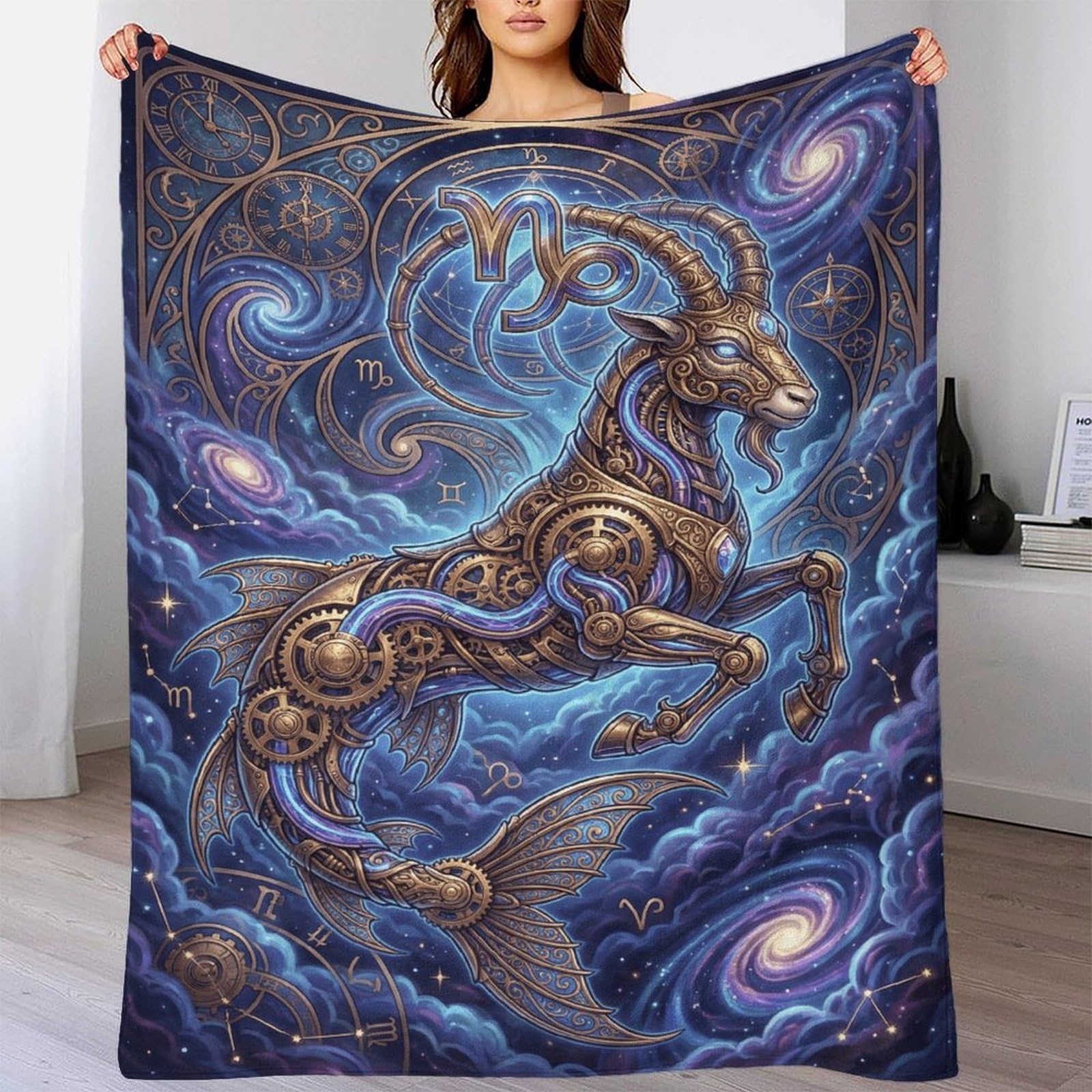 W7C8U2X3 Capricorn Zodiac for for Flannel Throw Blanket, Travel Bed Couch