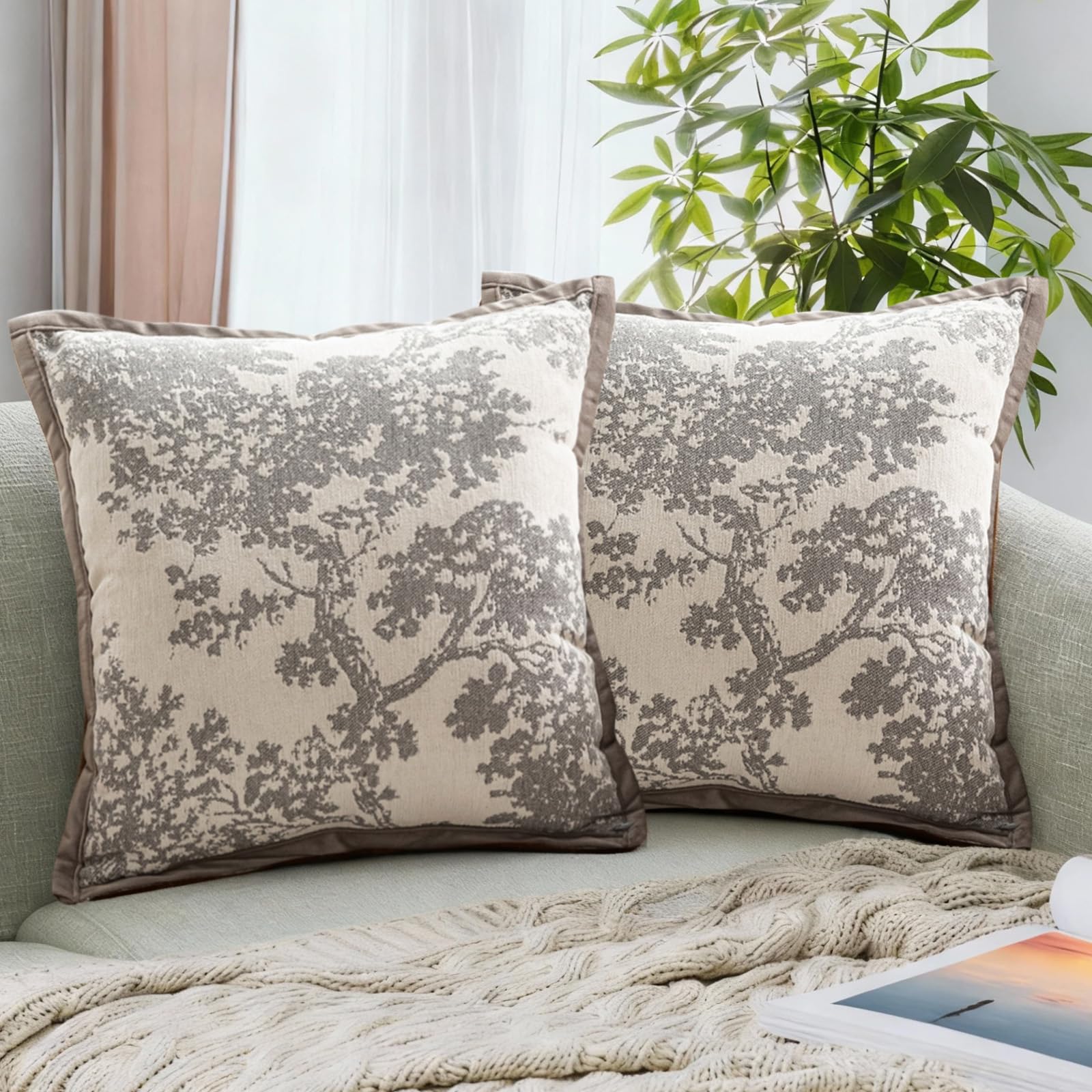Traziewell Cushion Covers Grey Set of 2 Modern Printed Square 18 x 18 inches Cushions Cover Home Decorations Pillow Cover for Sofa Bed Garden 454