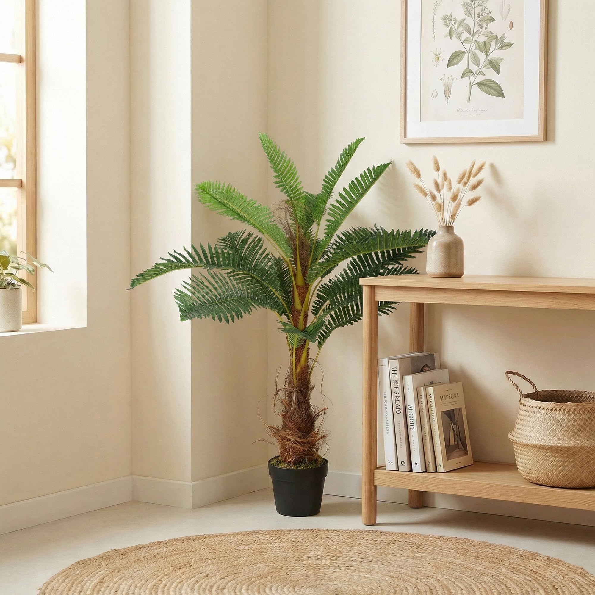 HOMCOM Plante Artificielle Palmier 100 cm avec 21 Grandes Feuilles Grand réalisme Pot Inclus