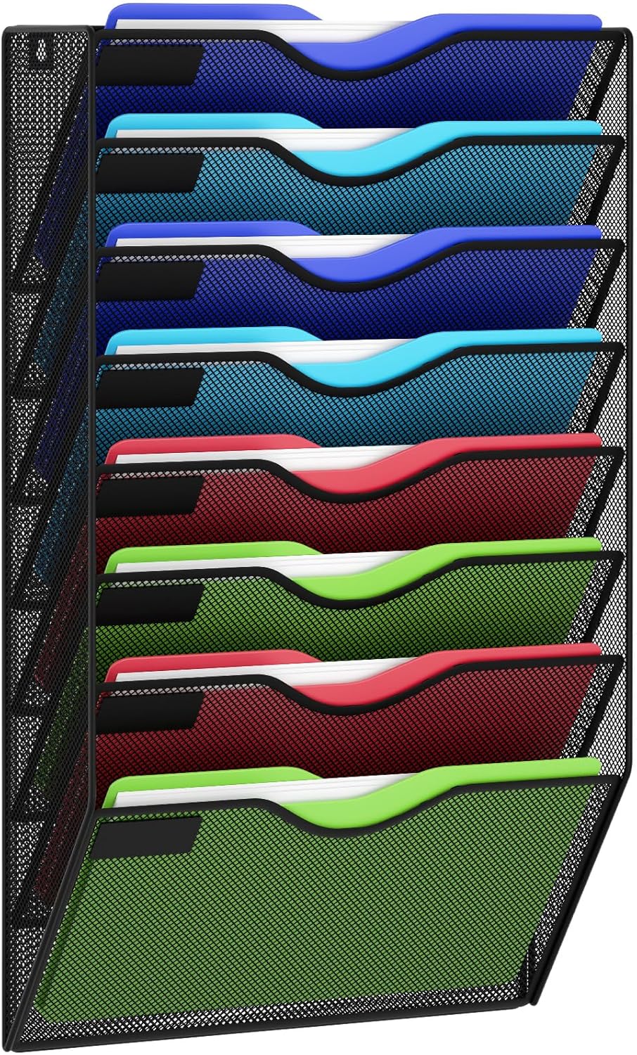 8 Pockets Mesh Hanging Wall File Holder Organizer Wall Mounted Paper Magazine Rack, Black Black 8 Tier