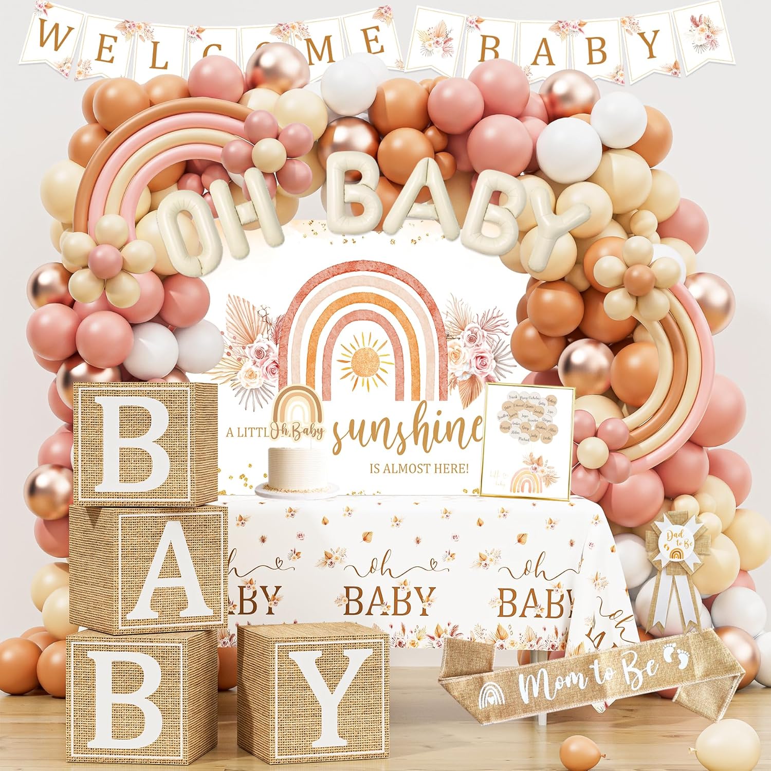 Amazon.com: Boho Baby Shower Decorations, Boho Rainbow Baby Shower ...