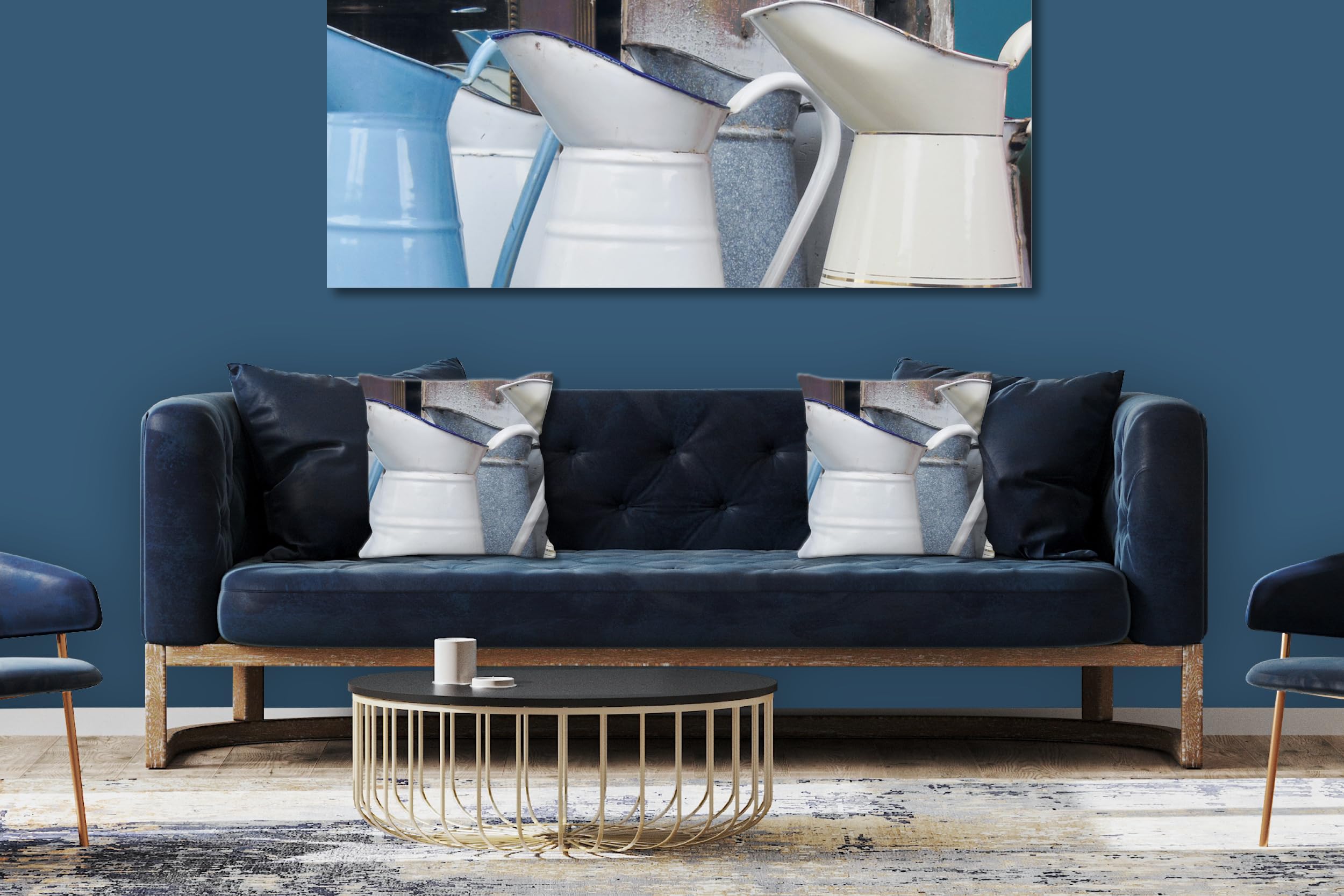 Kannen 1 - Foto-Kissen-Hülle Set (2 STK.) 40 x 40 cm | Kissen-Bezüge - passend zu Wandbild - Deko-Kissen - Küche Milch Milchkanne Geschirr Oma