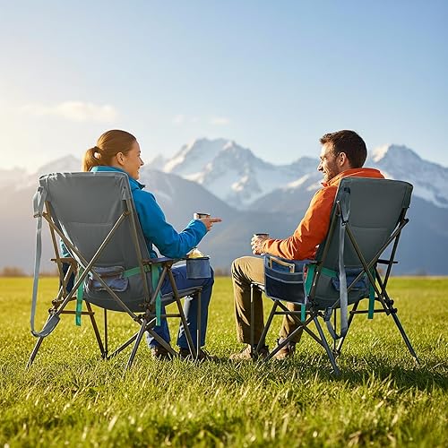 Miniatura 2 de TIMBER RIDGE Silla de campamento de gran tamaño con soporte lumbar, silla plegable portátil resistente para adultos soporta 450 libras para