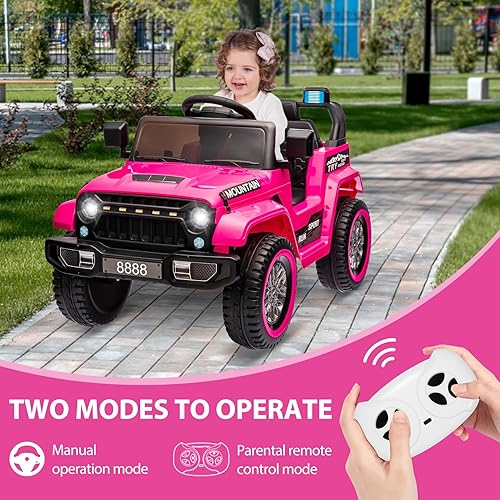 Miniatura 3 de Camión de paseo para niños, auto eléctrico con batería de 12 V con control remoto para padres, suspensión de resorte, 3 velocidades, luces LED,