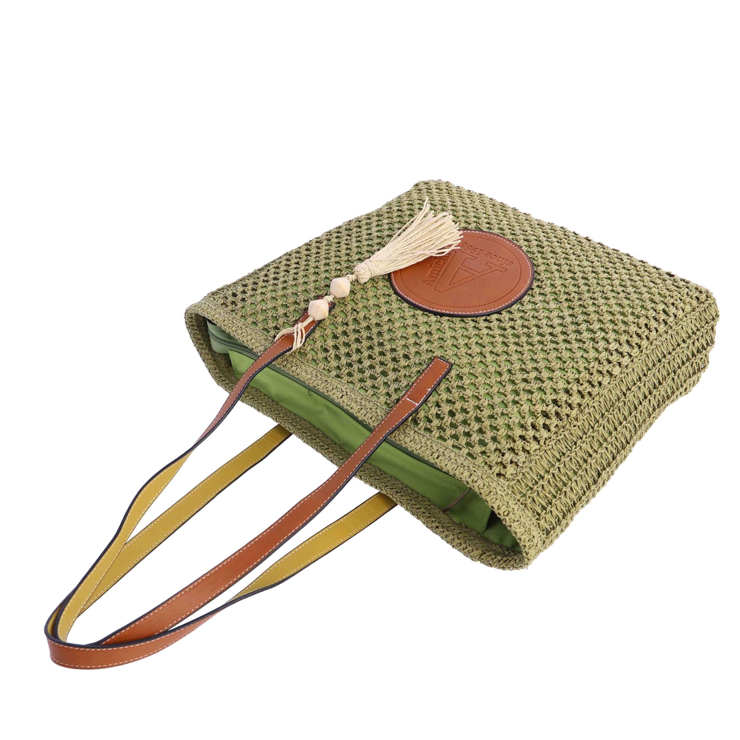 AMICHI - Bolso shopper mujer - Bolso mujer de rafia diseño artesanal para verano, Fuerteventura