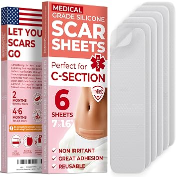 Medical Grade Silicone Scar Sheets - Transparent - 6pk 7x1.6 - Visible Difference on C-Section Scars - Reusable Silicone Sheets for Scars - Easy to Use C Section Scar Silicone Strips