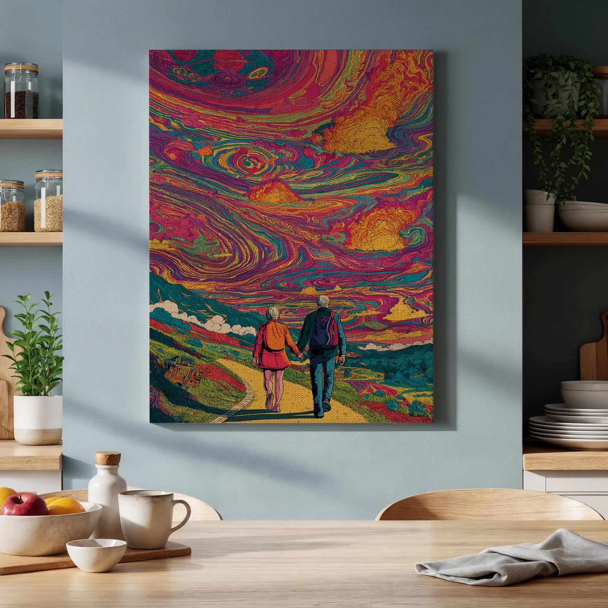 ZBNCQDWD Psychodeliczne płótno sztuka ścienna surrealistyczny zachód słońca