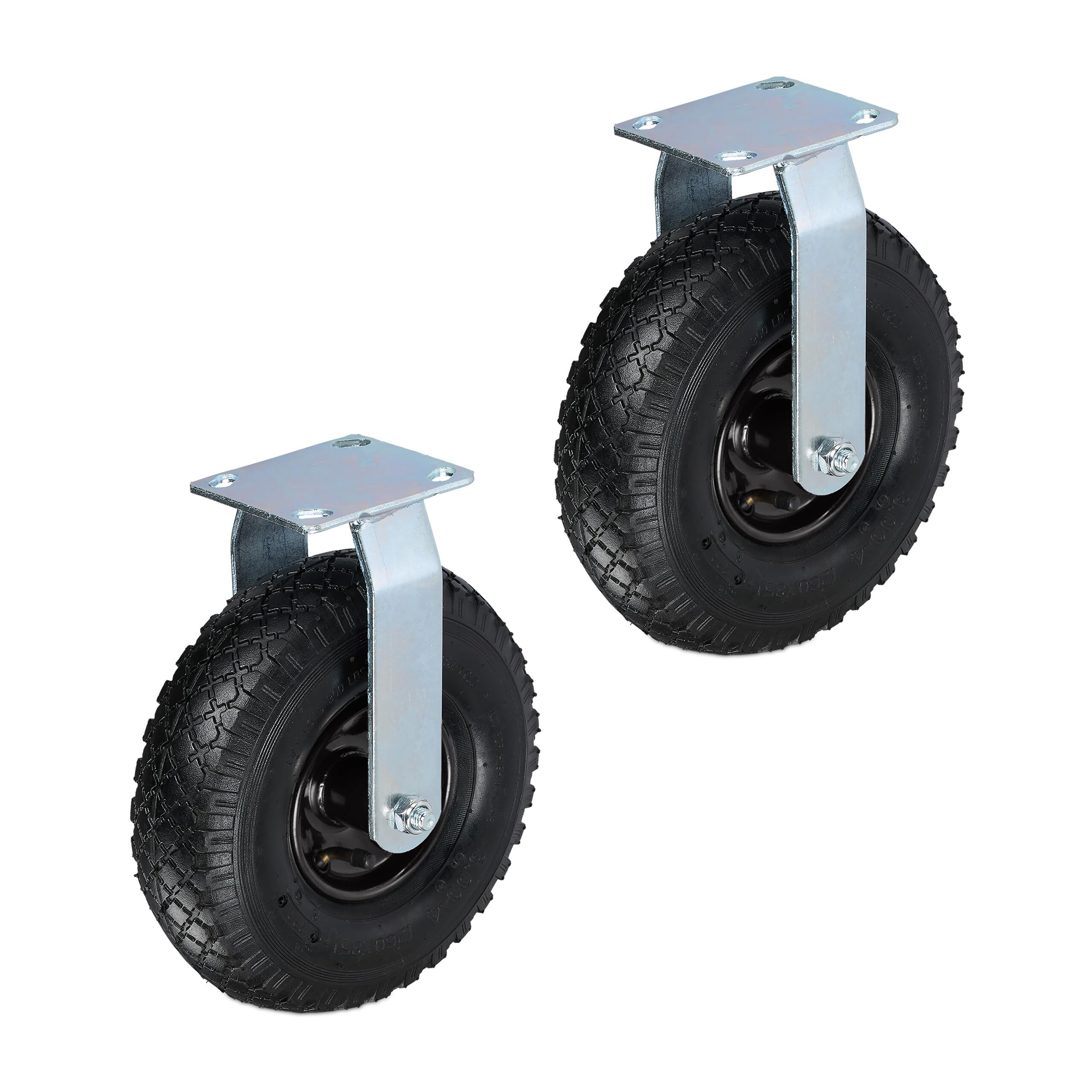 Relaxdays 2 Ruote per Carrello Fisse 3.00-4, Rotelle per Mobili e Carico di Portata 120 kg, Gomma Gonfiabile, V.Colori