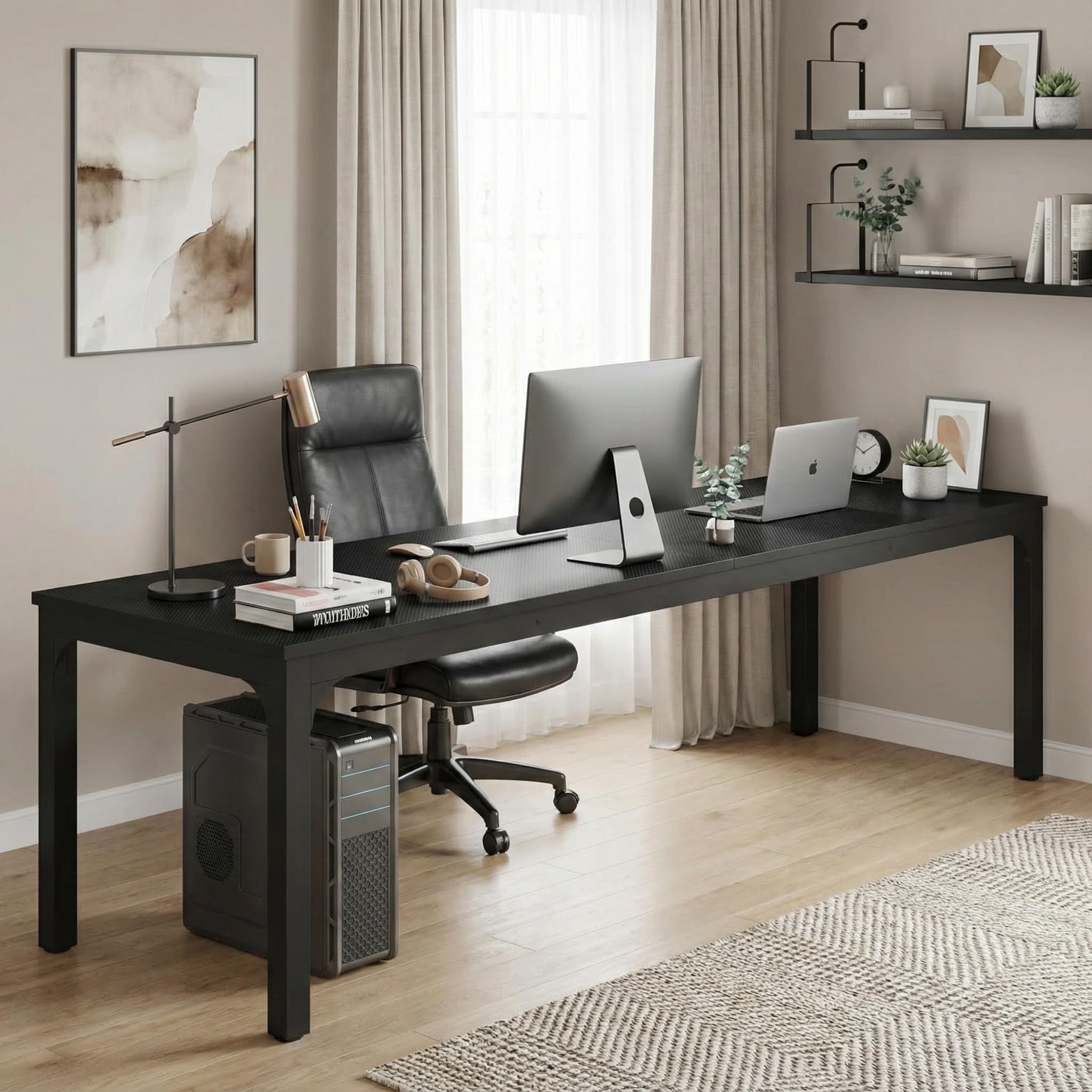 Lailang 200cm Scrivania Computer, Workstation, Scrivania Per Due Persone, Tavolo Legno, Scrivania Pc Gaming, 200 x 70 x 75 cm, Nero