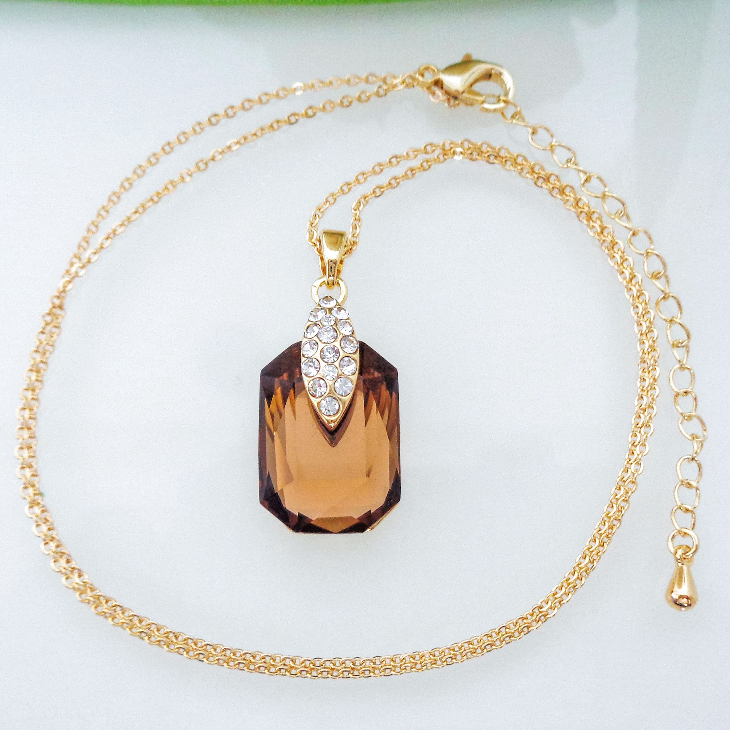 Collar con colgante de circón cuadrado de cristal chapado en oro de 18 quilates 16 +2, Zinc, Circonia cúbica 3