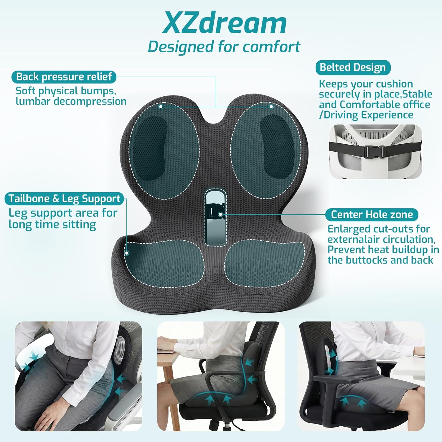 Ergonomic Seat Cushion, Office Chair Cushion with Lumbar Support Pillow, Memory Foam Seat Cushions for Office, Car, Home Chairs,Tailbone,Back Pain & Sciatica Relief,Improves Posture
