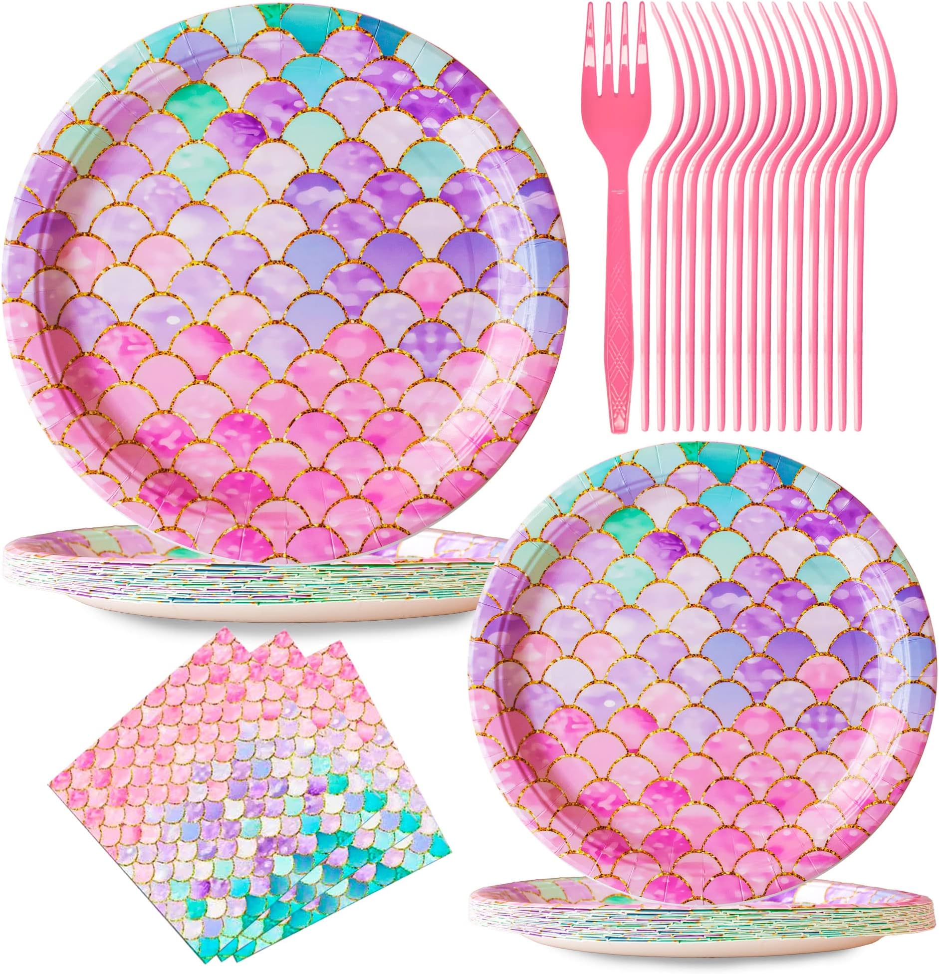 Mermaid Party Decorations, Jestar 96 Pcs Mermaid Birthday Party Supplies Plates and Napkins for Girls Baby Shower Mermaids Birthday Party Bachelorette Party Wedding Bridal Shower Decorations Serves 24