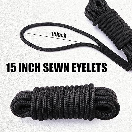 Miniatura 2 de SENFU Paquete de 2 cuerdas de barco de líneas de muelle trenzadas dobles, 58 pulgadas de diámetro, 35 pies de largo, con ojales cosidos de 15