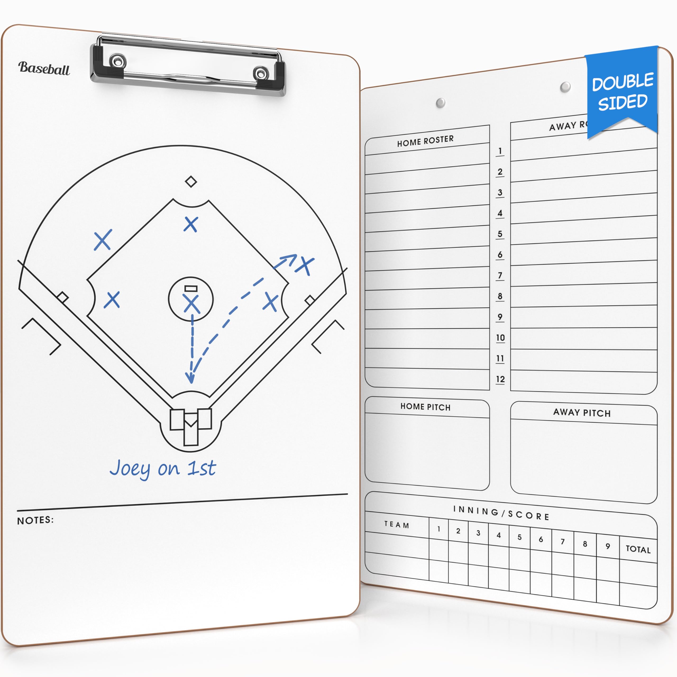 SCRIBBLEDO Baseball trocken abwischbare Tafel für Trainer, 38,1 x 22,9 cm, doppelseitiges Line-Up-Board mit Roster Inning Score Tracker für Baseball, Softball und Tee Ball Coaching