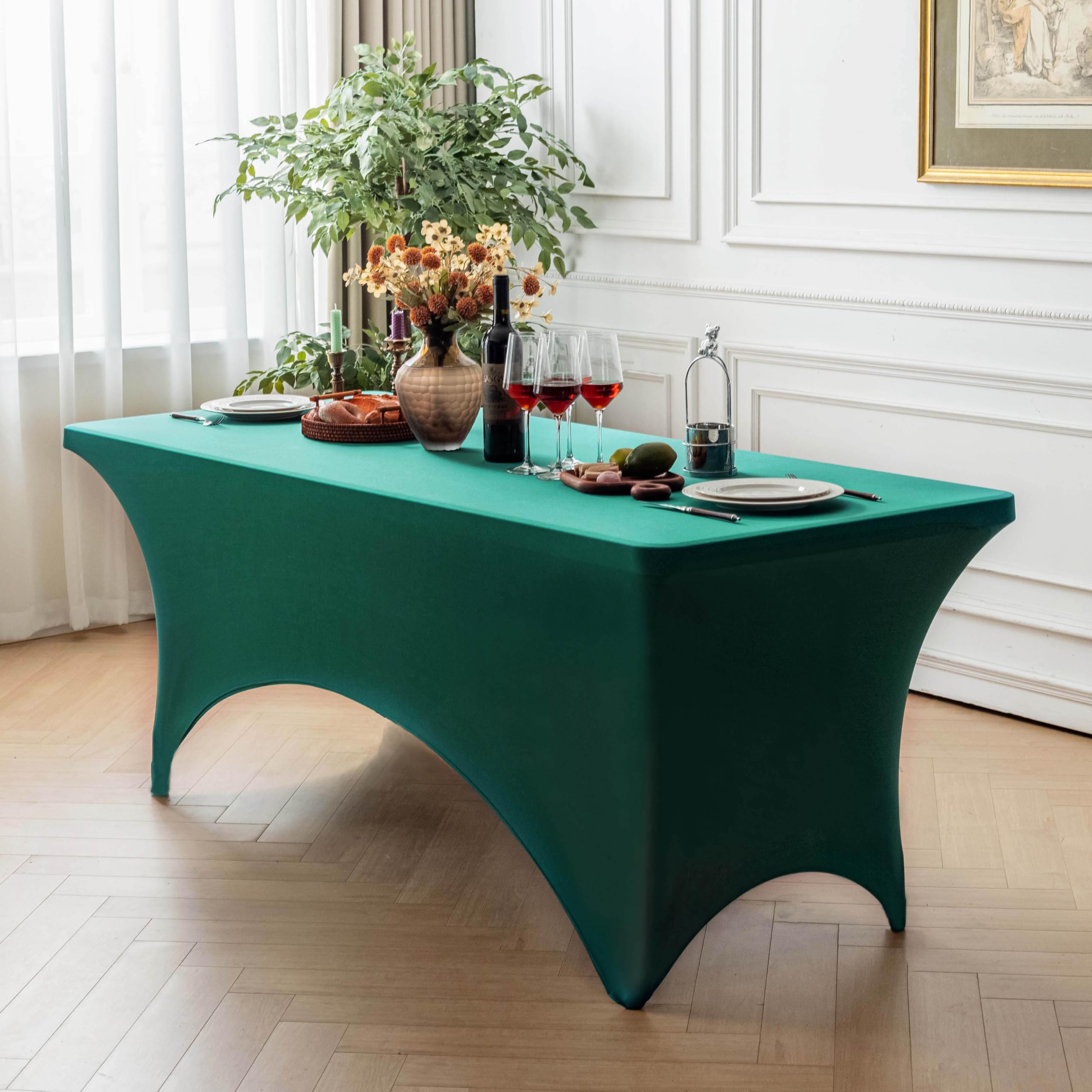 FOLINS&amp;HOME Green 5ft Fitted Water Resistant Tablecloth with Spandex