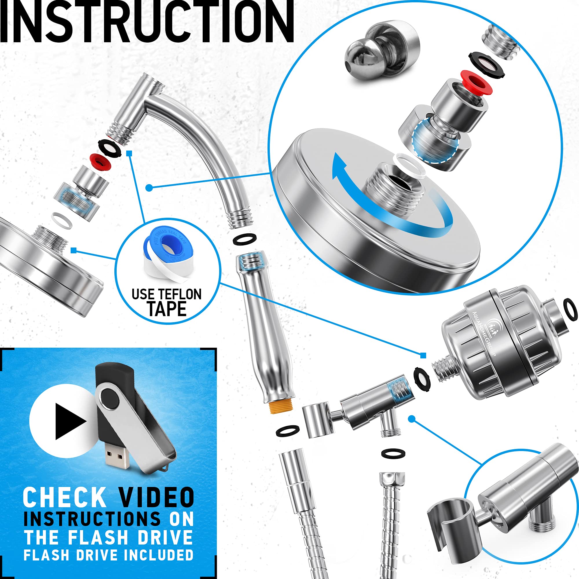 AquaHomeGroup Handheld Shower Head with Filter 15 Stage Filtration