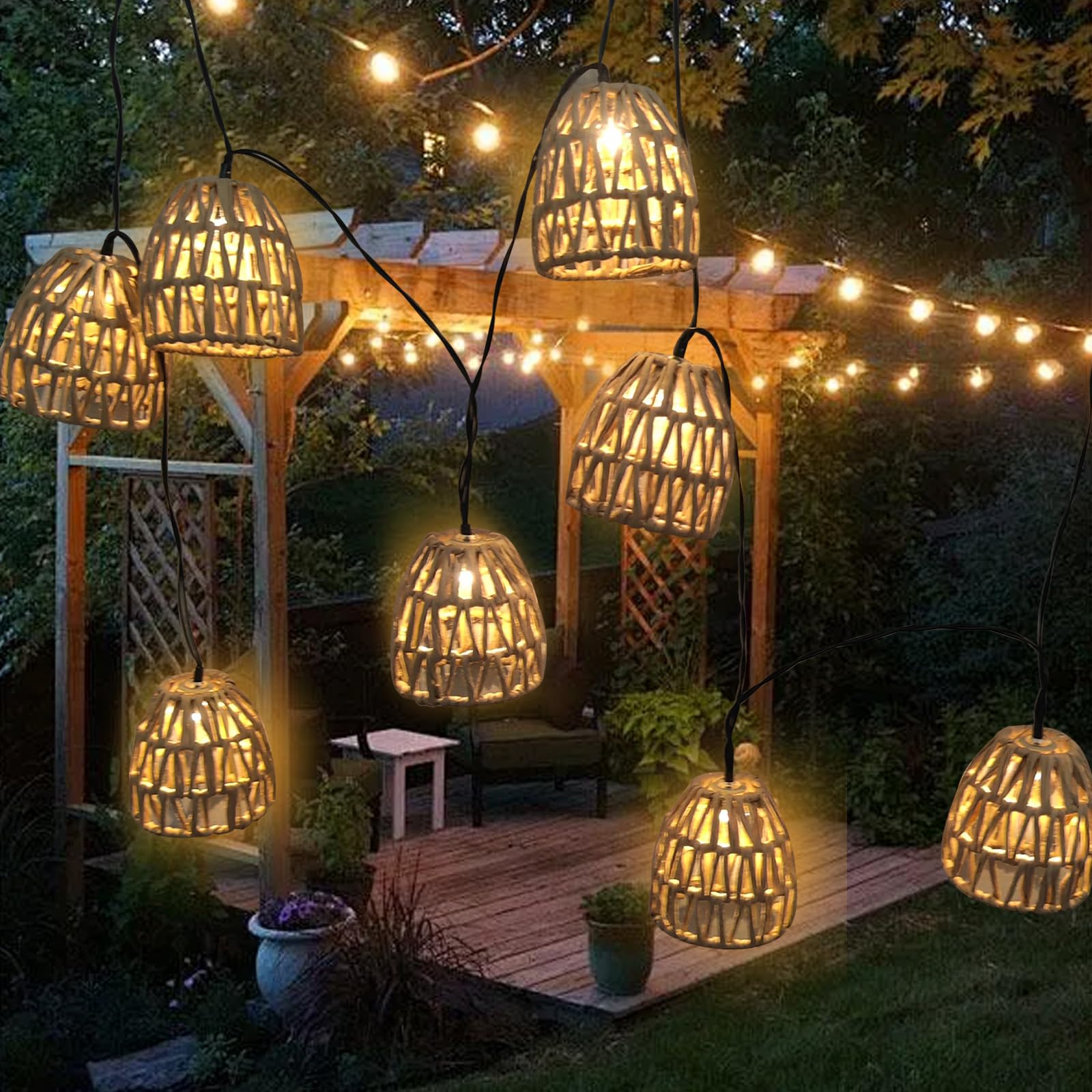 Guirnaldas Luces Exterior Solar,Luces Solares Led Exterior Jardin 3.6m,Cadena de Luz Solar,para Decorar Jardines,Patios,Terrazas,Fiestas