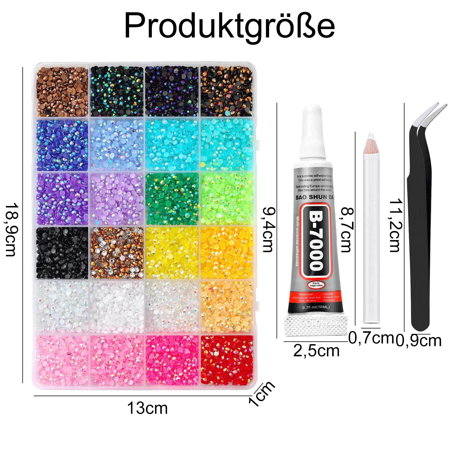 LEMONSTONE Zestaw 10000 sztuk kamieni strasu, 3 mm, płaskie kamienie strasu, do majsterkowania, kolorowe błyszczące kamienie z klejem, pęsetą i pisakiem woskowym, kamienie stras do paznokci, ubrań